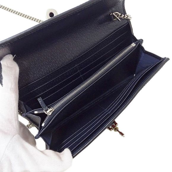 Gucci Wallet Long Wallet Chain Wallet GG Supreme Beige Blue Navy - Picture 4 of 7